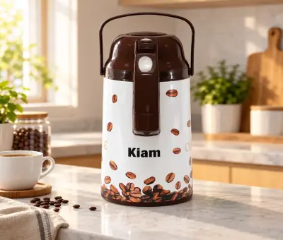 Kiam FL-3304 White Coffee Bean Print Pump Vacuum Flask – 3L