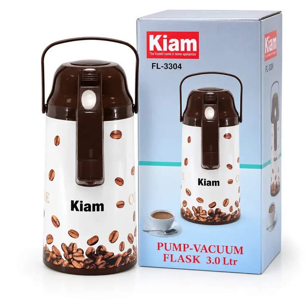 Kiam FL-3304 White Coffee Bean Print Pump Vacuum Flask – 3L