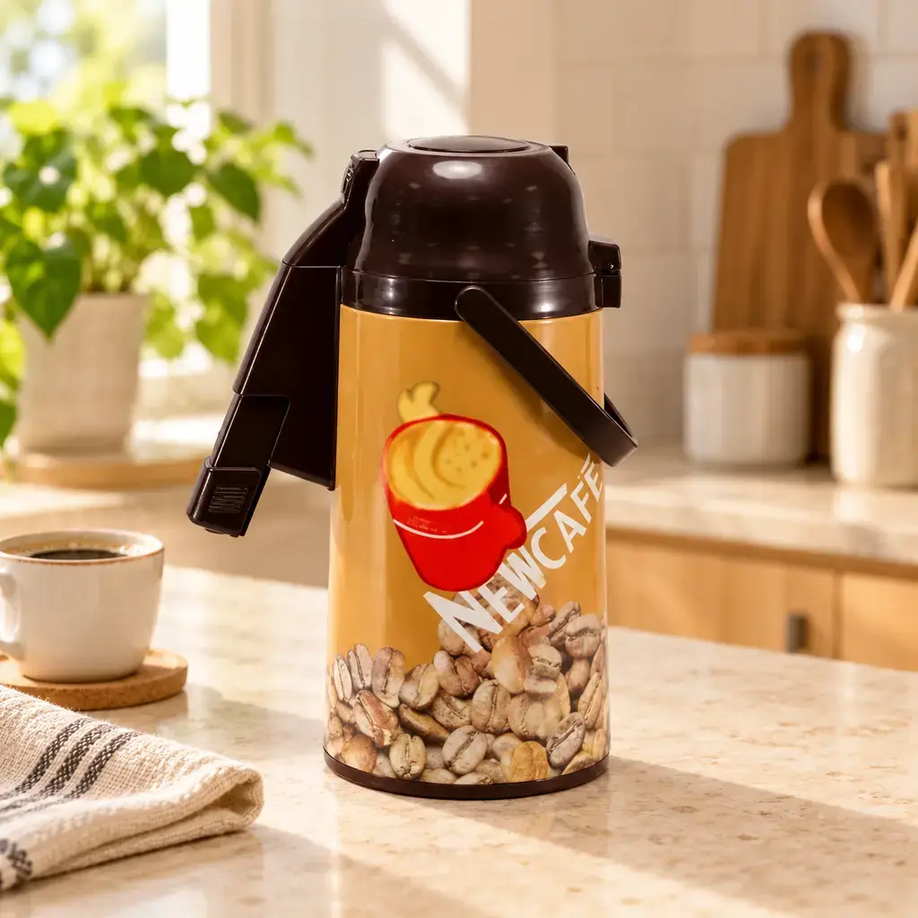 Kiam FL-3304 Golden Coffee Print Pump Vacuum Flask – 3L