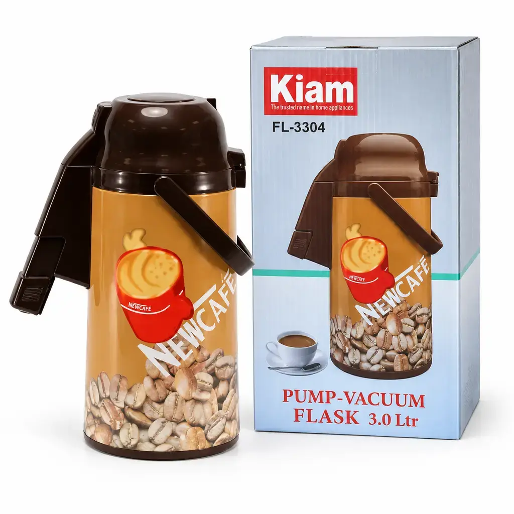 Kiam FL-3304 Golden Coffee Print Pump Vacuum Flask – 3L