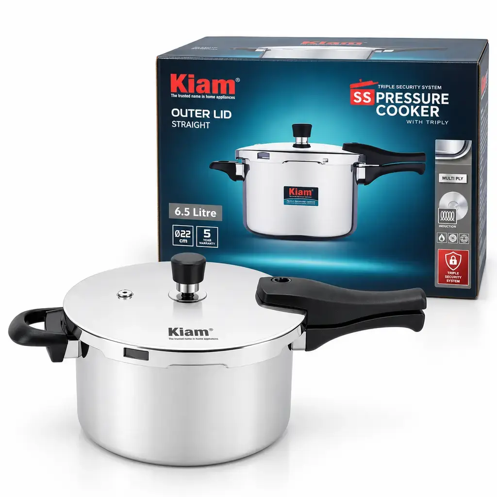 Kiam SS Triply Outer Lid Pressure Cooker – 6.5 Litre