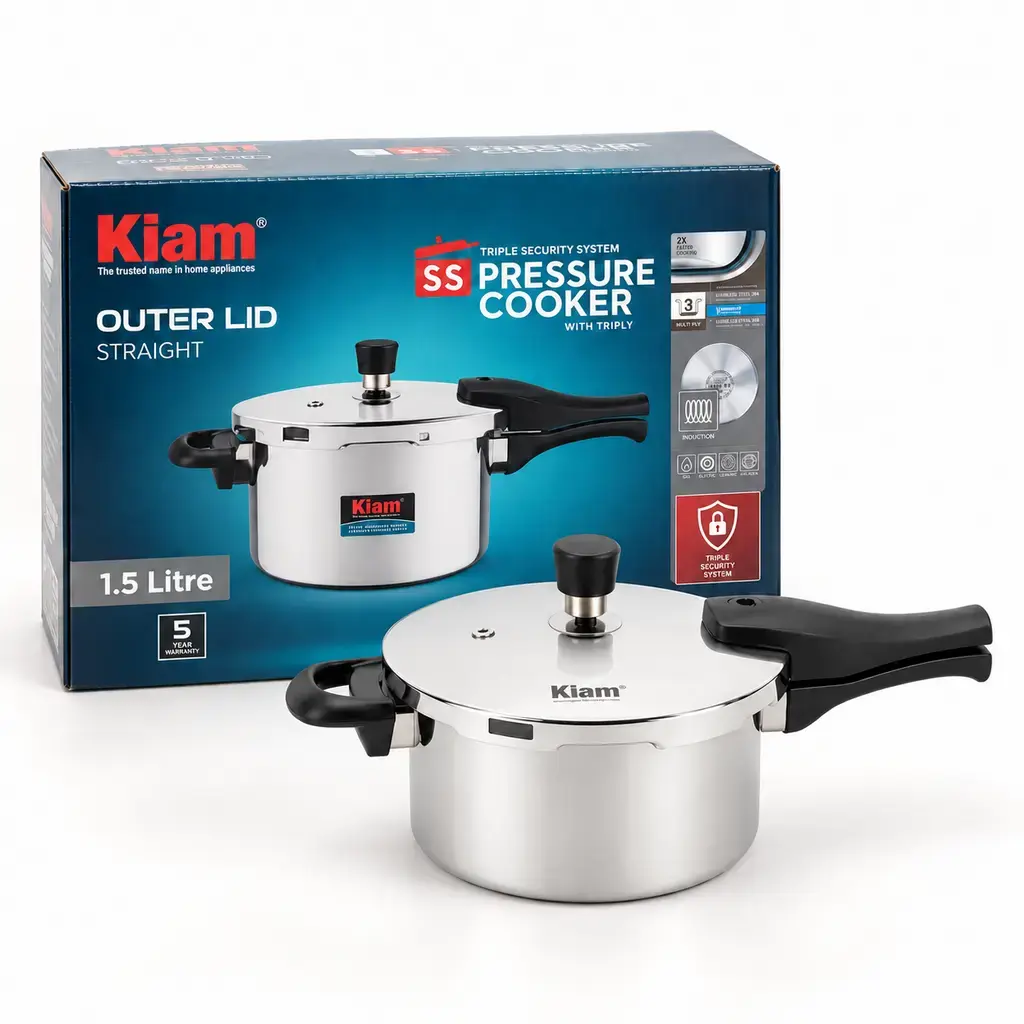 Kiam SS Triply Outer Lid Pressure Cooker – 1.5 Litre