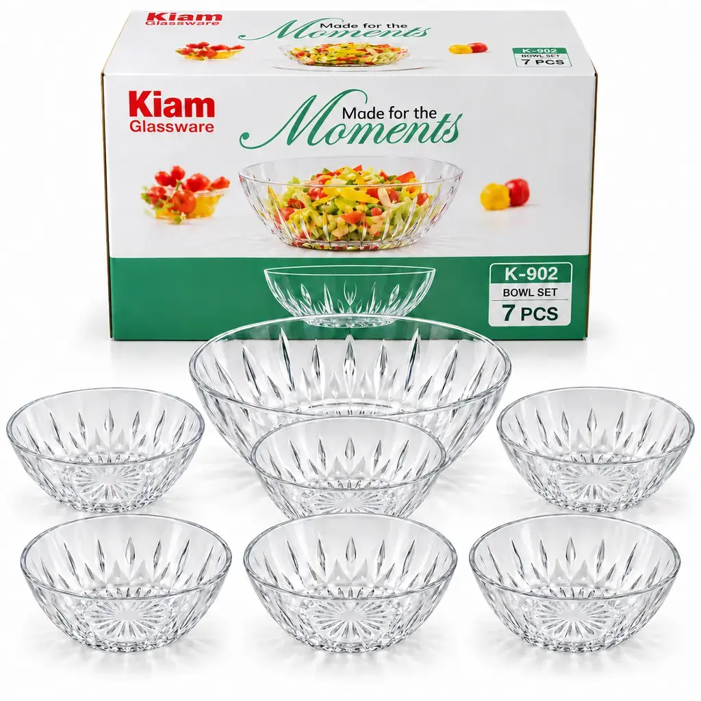 Kiam K-902 Premium Diamond Glass Bowl Set – 7 Pieces