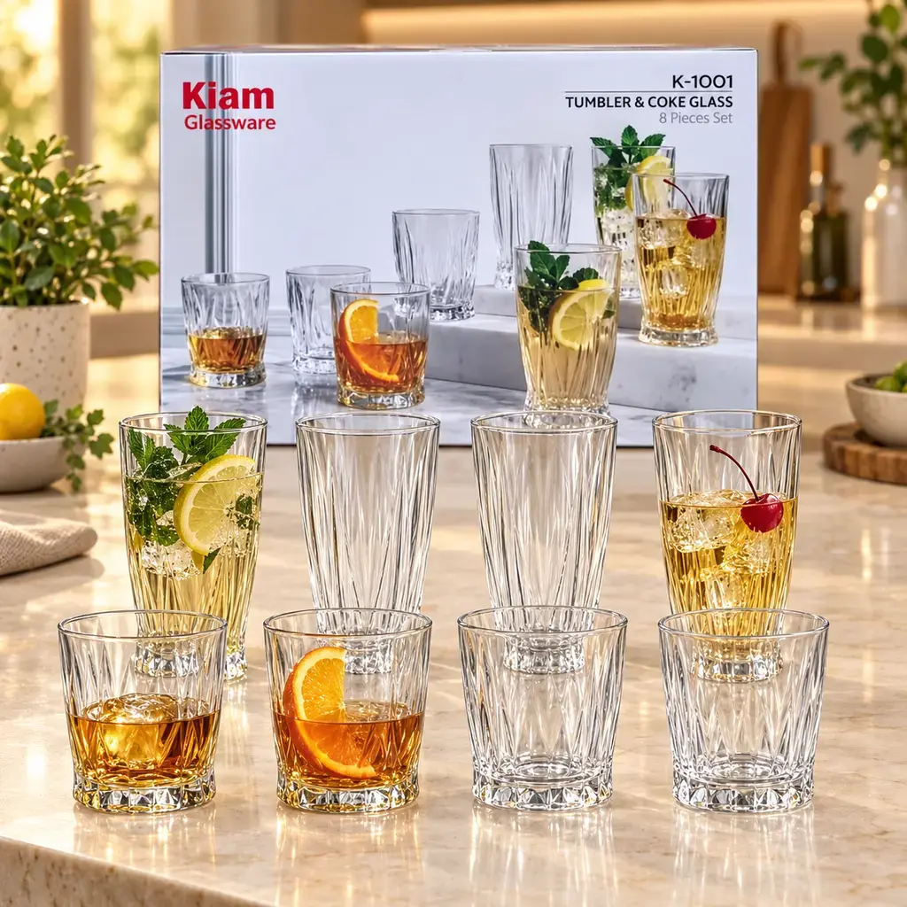 Kiam K-1001 Tumbler & Coke Glass Set – 8 Pieces