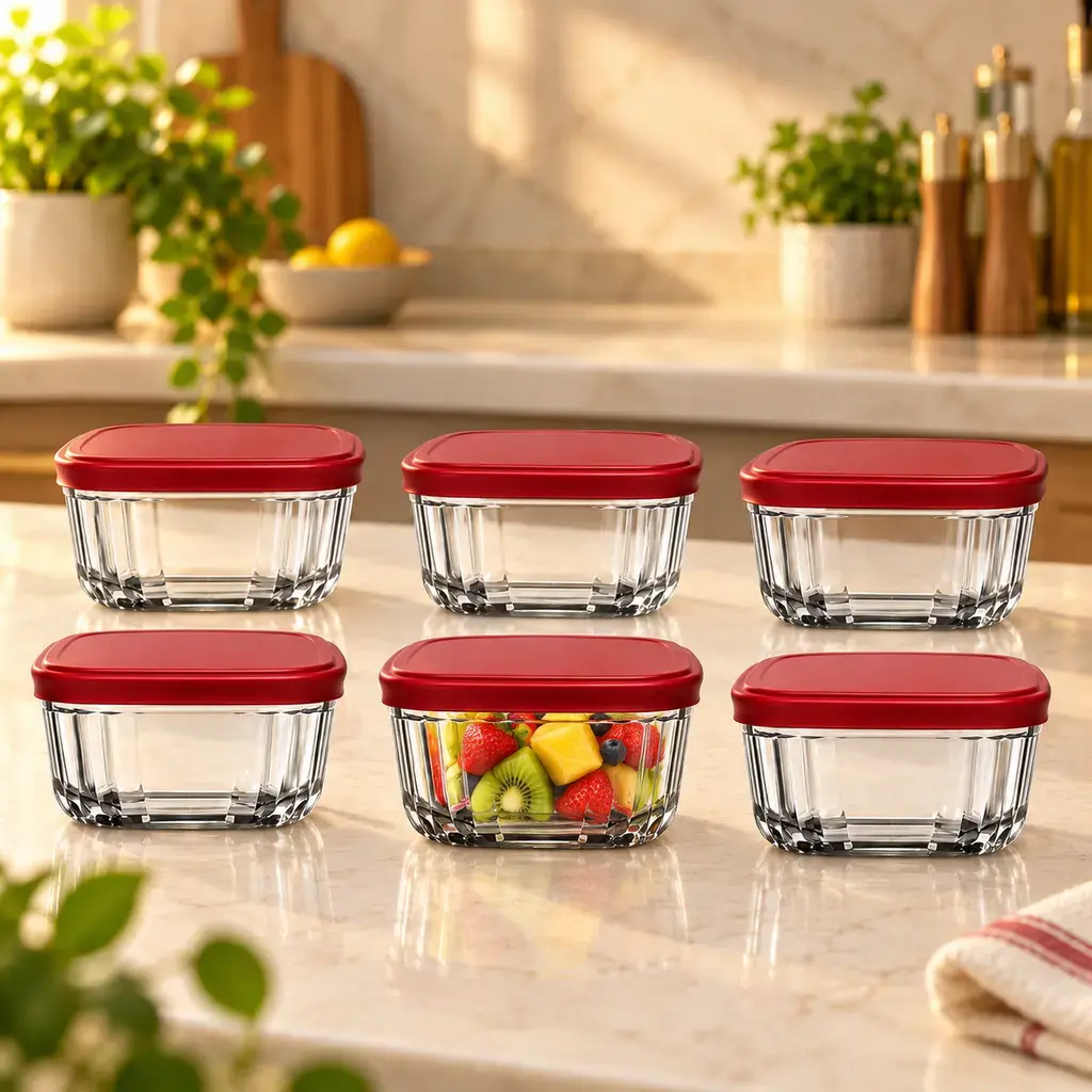 Kiam K-519 Square Glass Food Container Set – 6 Pieces