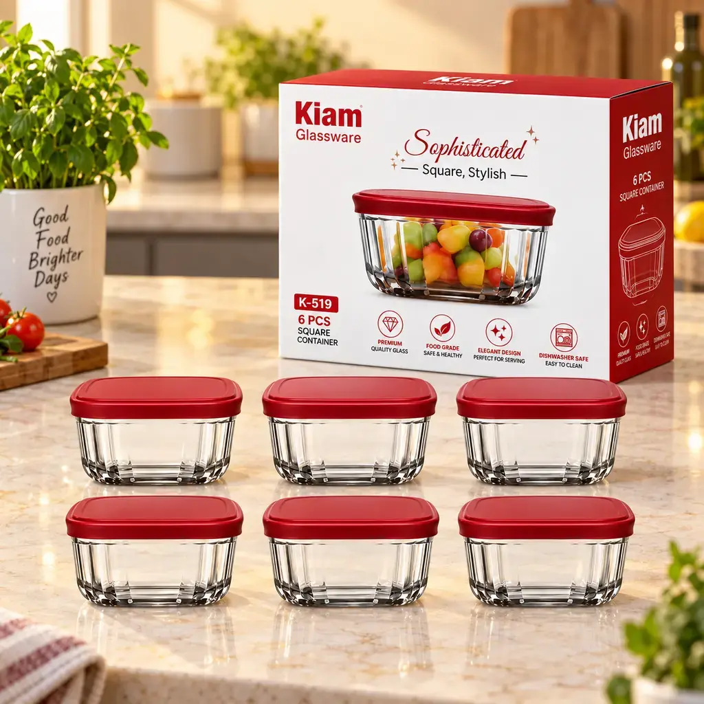 Kiam K-519 Square Glass Food Container Set – 6 Pieces