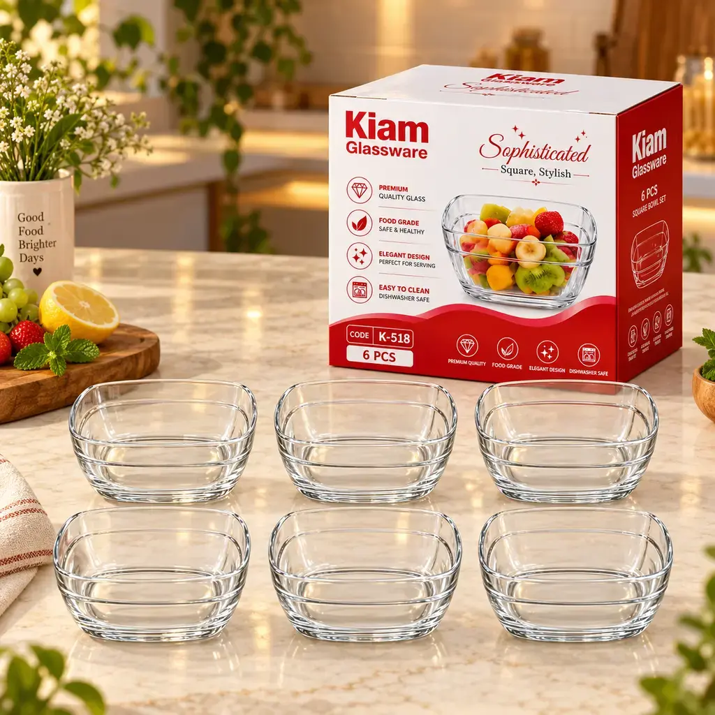 Kiam K-518 Square Glass Bowl Set – 6 Pieces