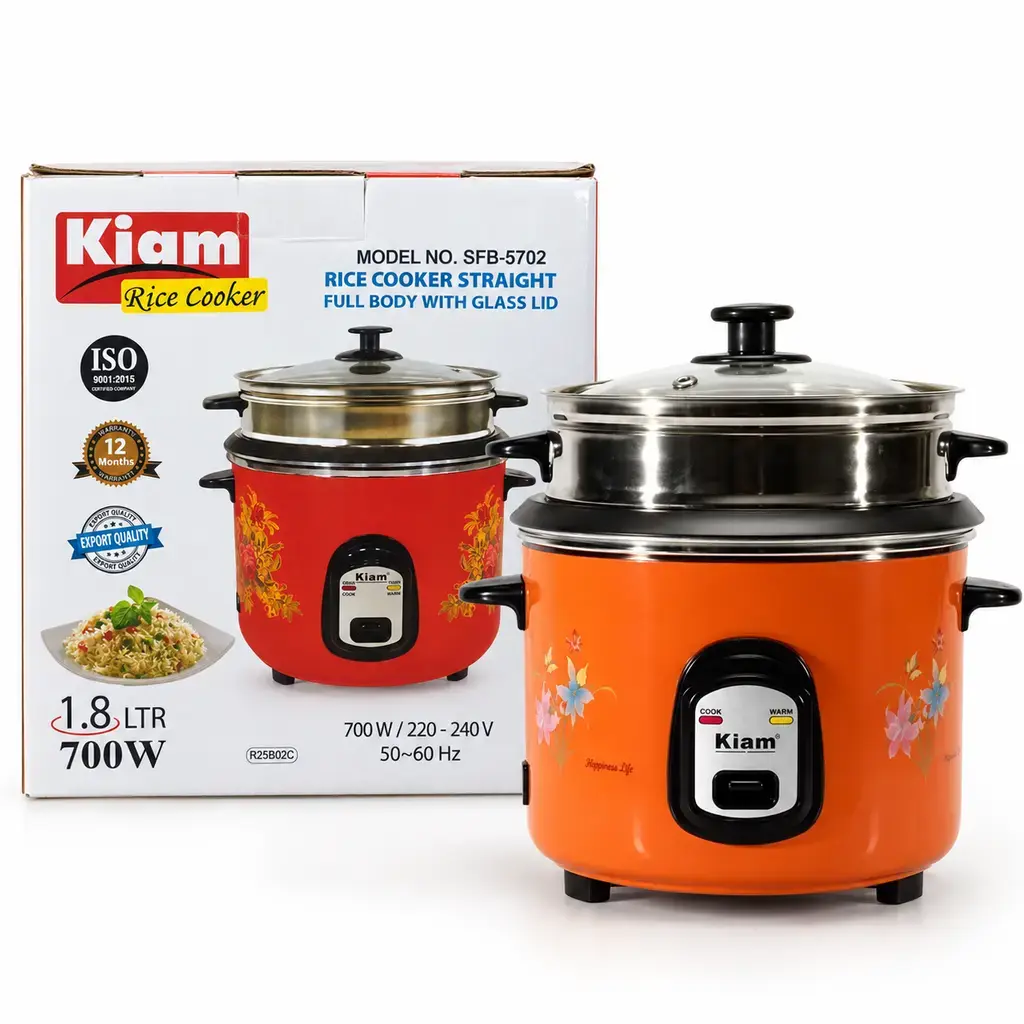 Kiam SFB-5702 1.8L Double Pot Rice Cooker with Steamer –Orange, 700W