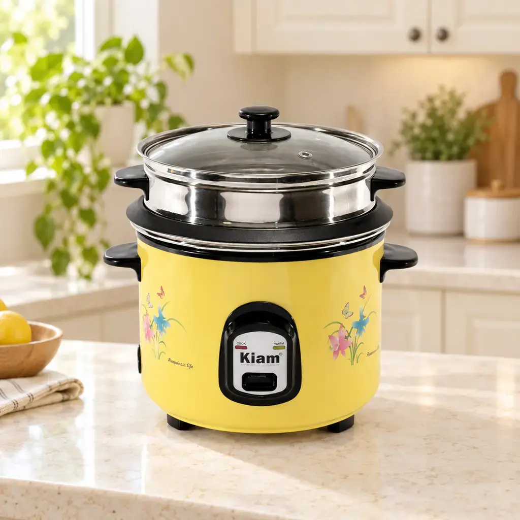 Kiam SFB-5702 1.8L Double Pot Rice Cooker with Steamer – Yellow, 700W