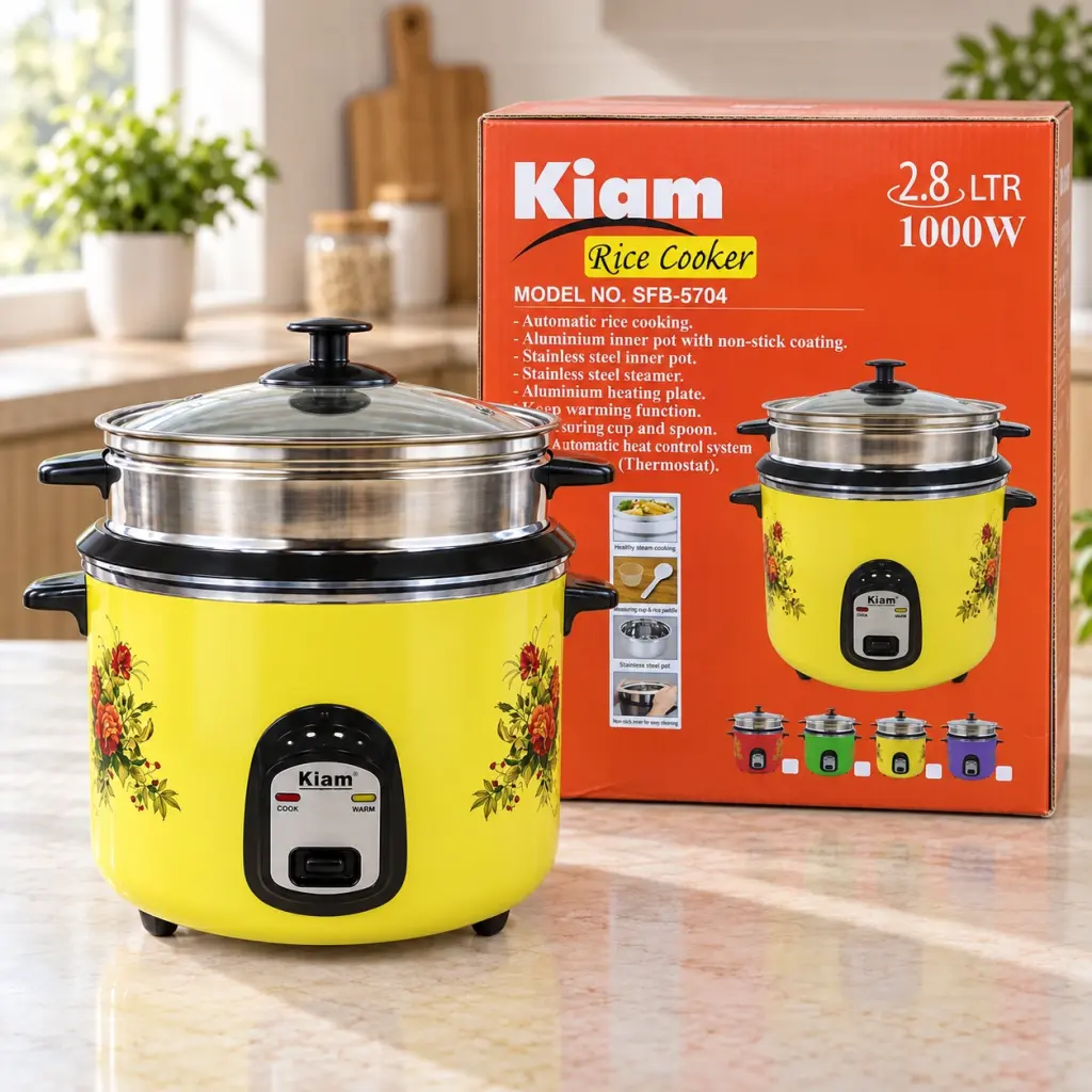 Kiam SFB-5704 Double Pot Rice Cooker 2.8L – 1000W – Yellow