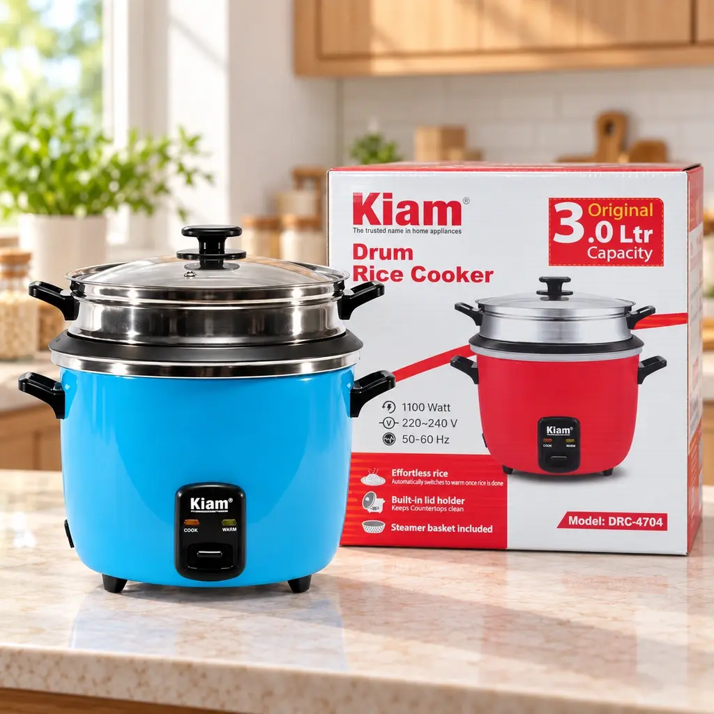 Kiam DRC-4704 Double Pot Drum Rice Cooker 3.0L – 1100W – Blue
