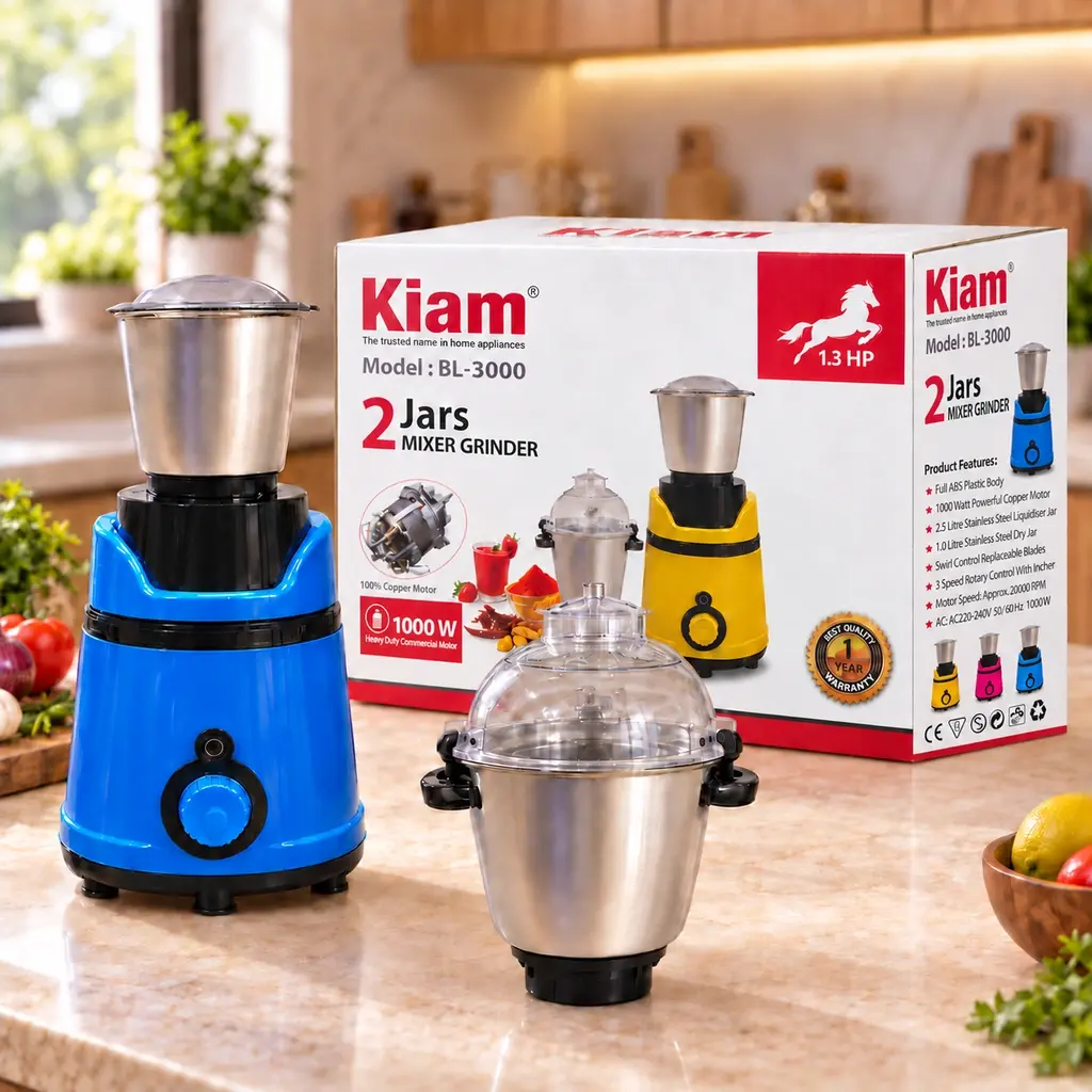 Kiam BL-3000 2 Jar Mixer Grinder – 1000W – Blue