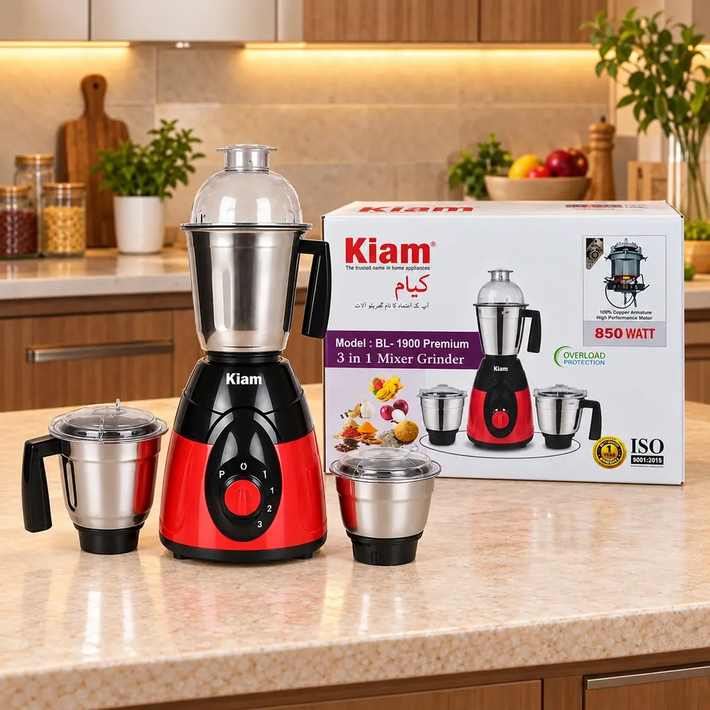 Kiam BL-1900 Premium 3-in-1 Mixer Grinder – 850W – Red