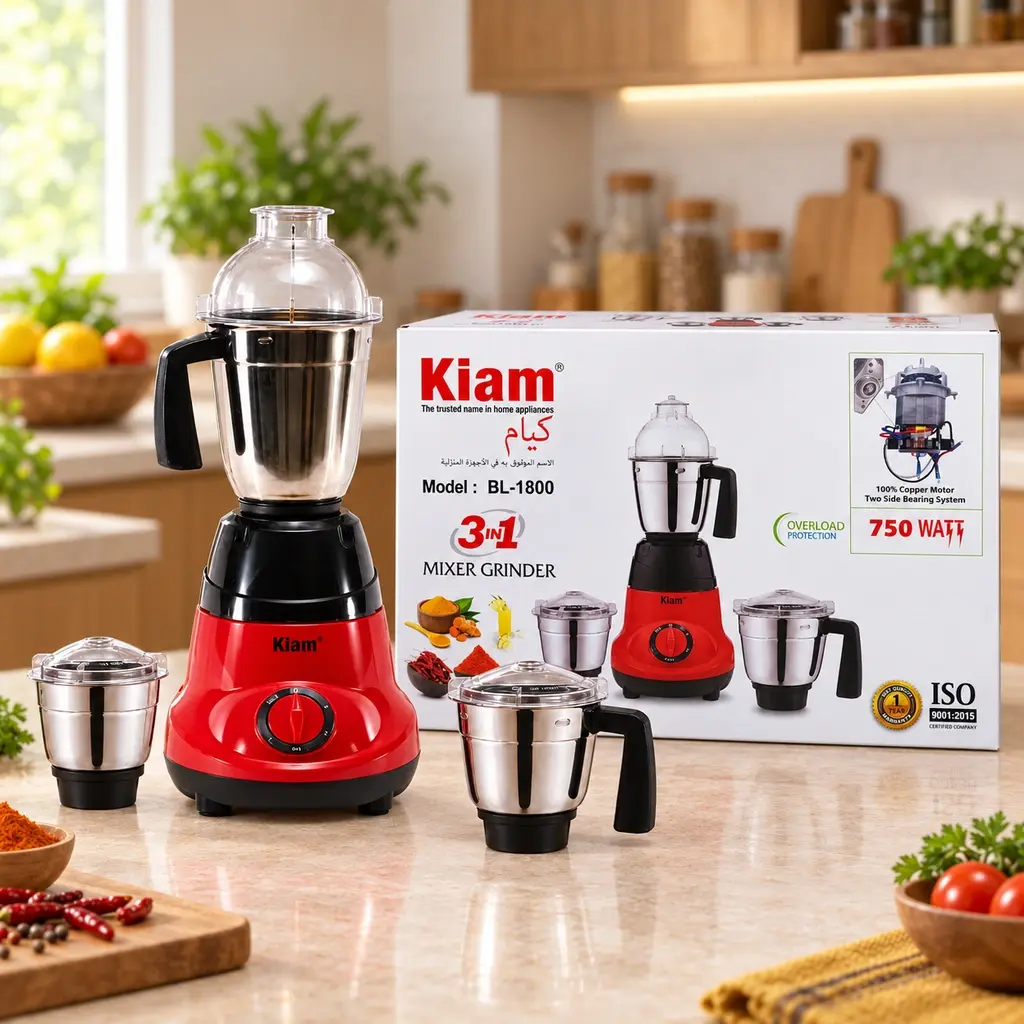 Kiam BL-1800 3-in-1 Mixer Grinder – 750W – Red