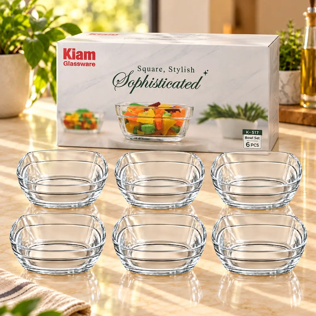 Kiam K-517 Square Glass Serving Bowl – 6 Piece