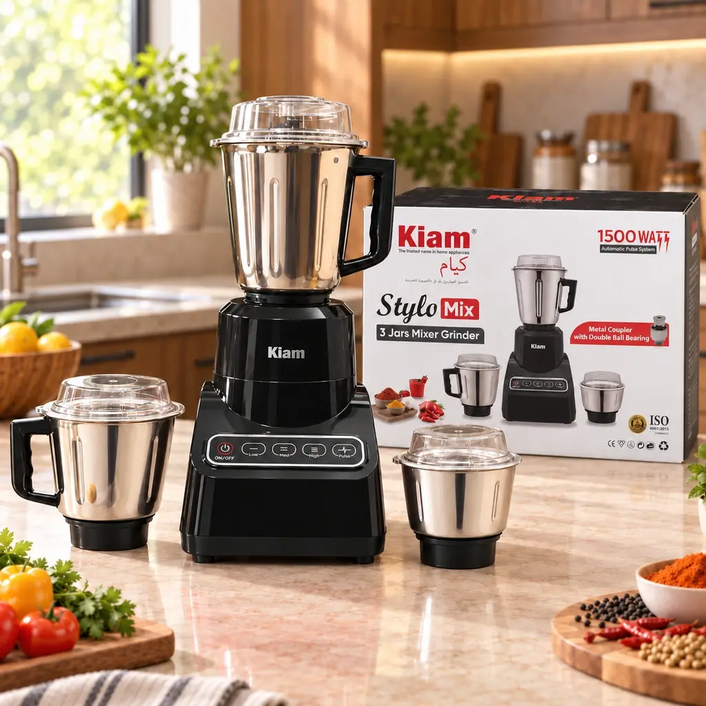 Kiam Stylo Mix 3 Jar Mixer Grinder – 1500W – Black