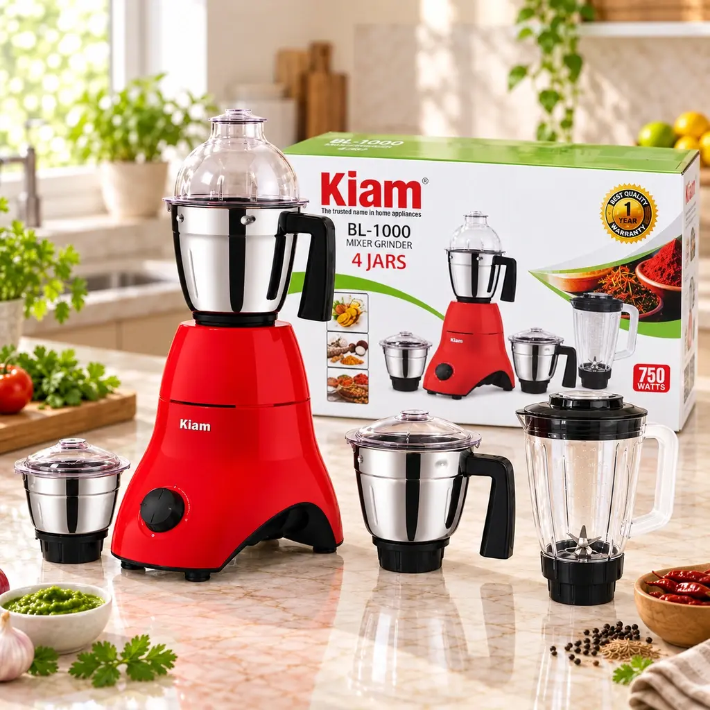 Kiam BL-1000 4 Jar Mixer Grinder – 750W – Red