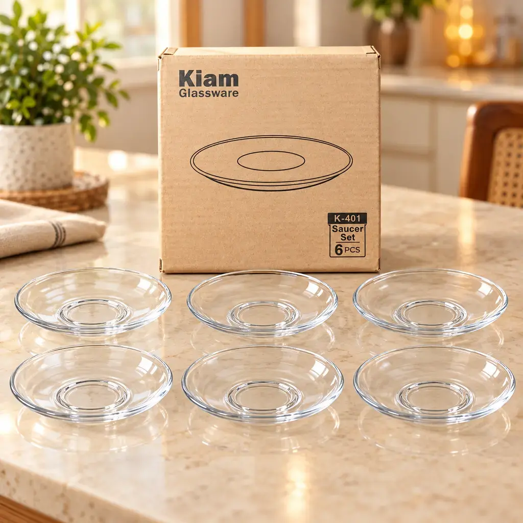 Kiam K-401 Premium Glass Saucer Set – 6 Pieces