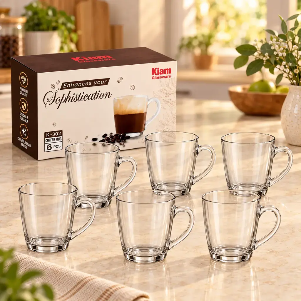 Kiam K-302 Premium Glass Coffee Mug Set – 6 Pieces