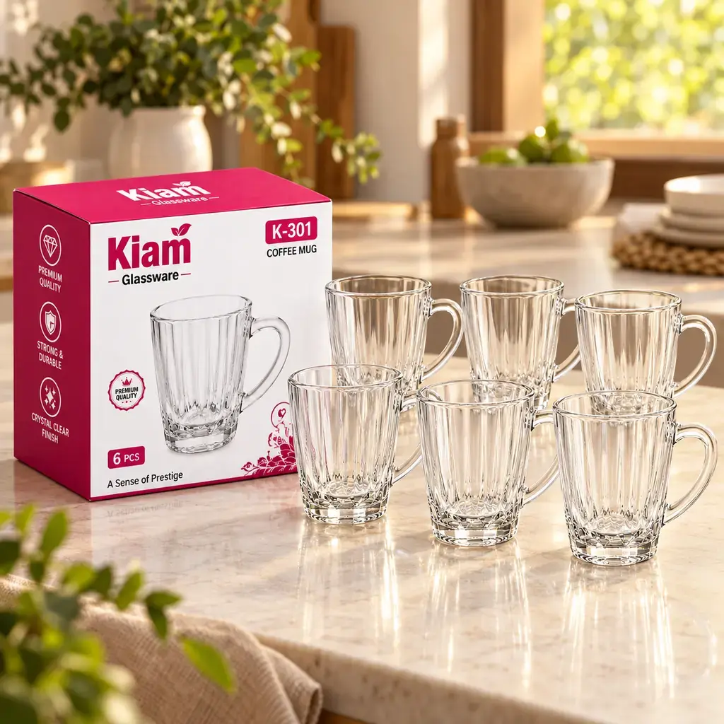 Kiam K-301 Premium Glass Coffee Mug Set – 6 Pieces