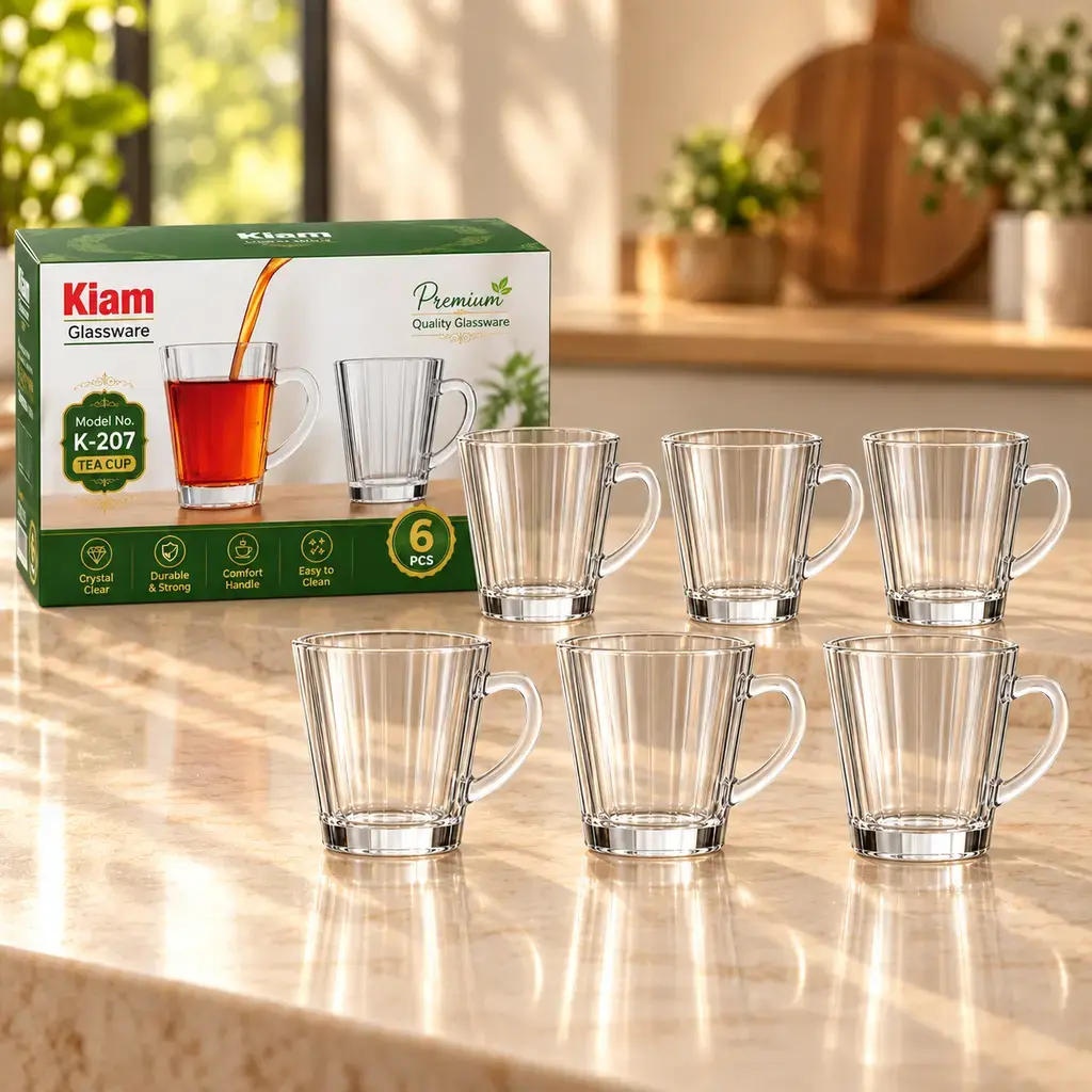 Kiam K-207 Premium Glass Tea Cup Set – 6 Pieces