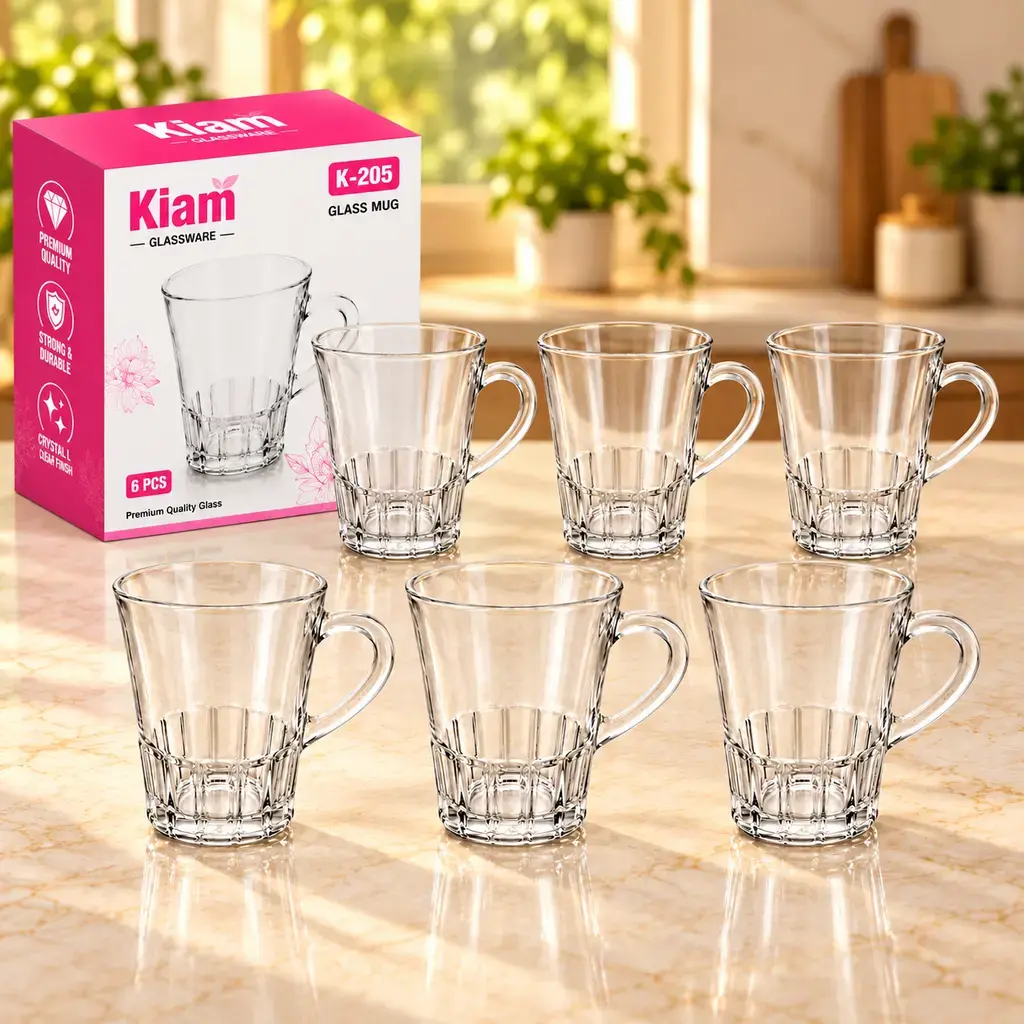 Kiam K-205 Premium Glass Tea Cup Set – 6 Pieces
