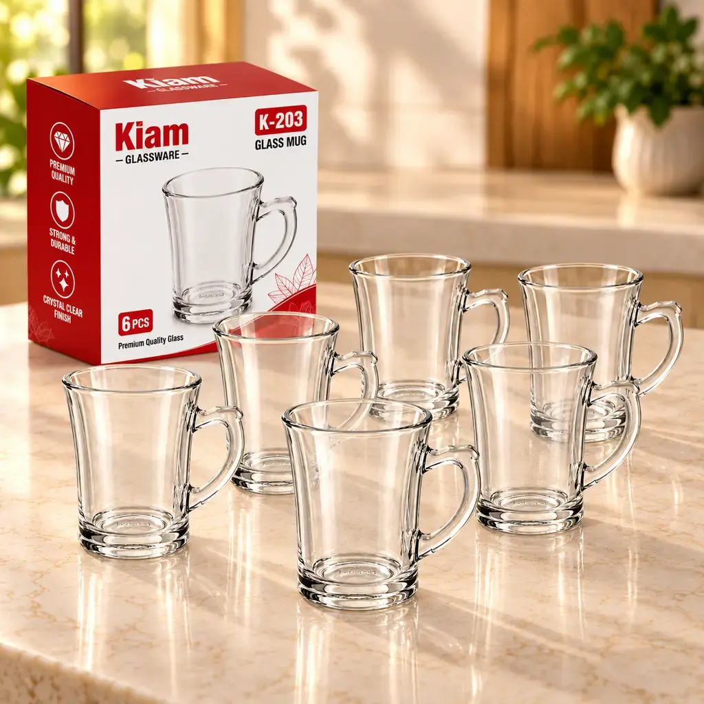 Kiam K-203 Premium Glass Tea Cup Set – 6 Pieces