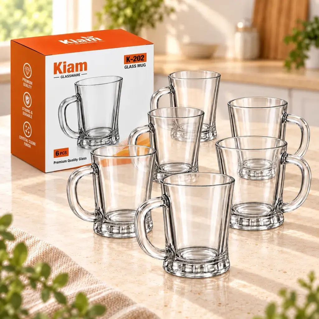 Kiam K-202 Premium Glass Tea Cup Set – 6 Pieces
