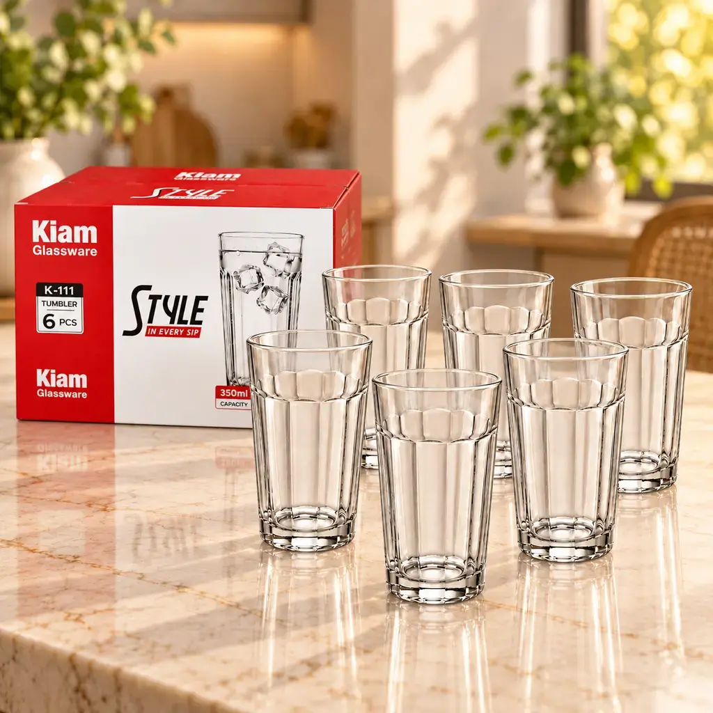 Kiam K-111 Premium Glass Tumbler Set – 350ml, 6 Pieces