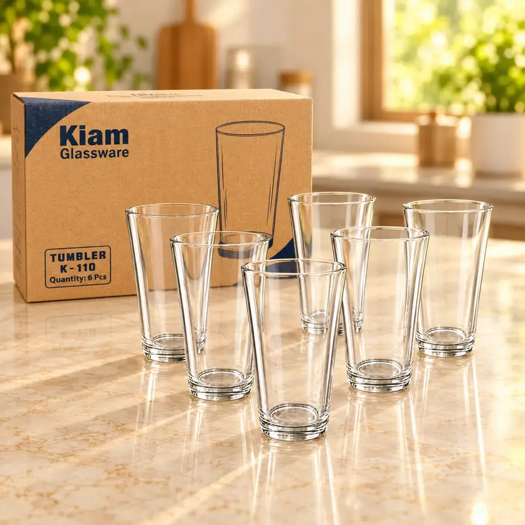 Kiam K-110 Premium Tall Glass Tumbler Set – 6 Pieces