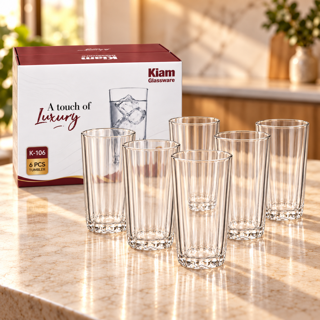 Kiam K-106 Premium Fluted Glass Tumbler Set – 6 Pieces