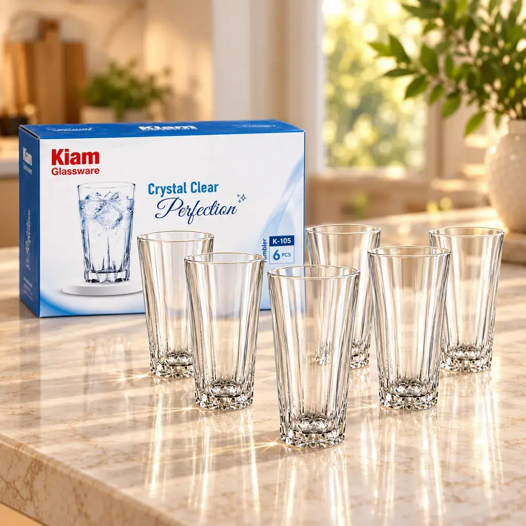 Kiam K-105 Premium Crystal-Cut Glass Tumbler Set – 6 Pieces