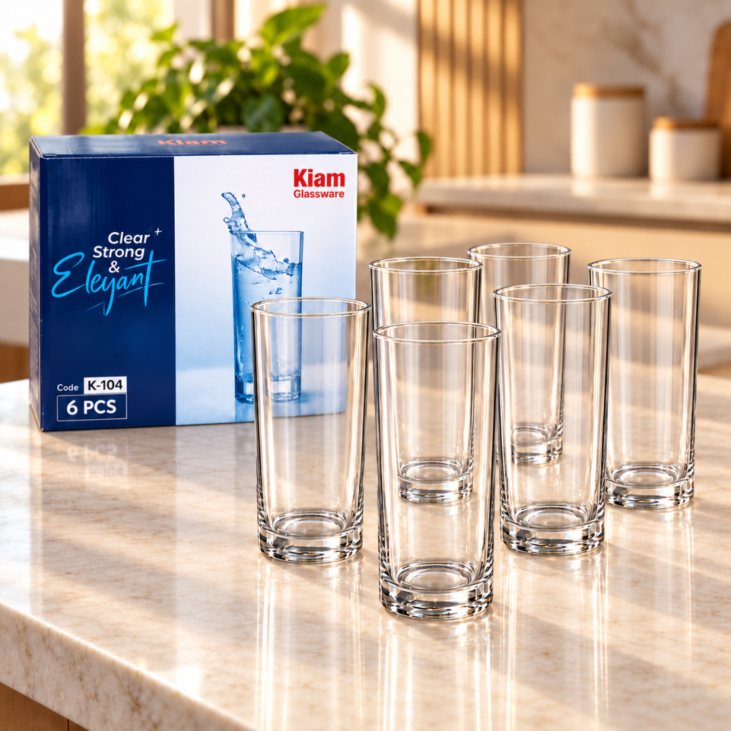 Kiam K-104 Premium Tall Glass Tumbler Set – 6 Pieces