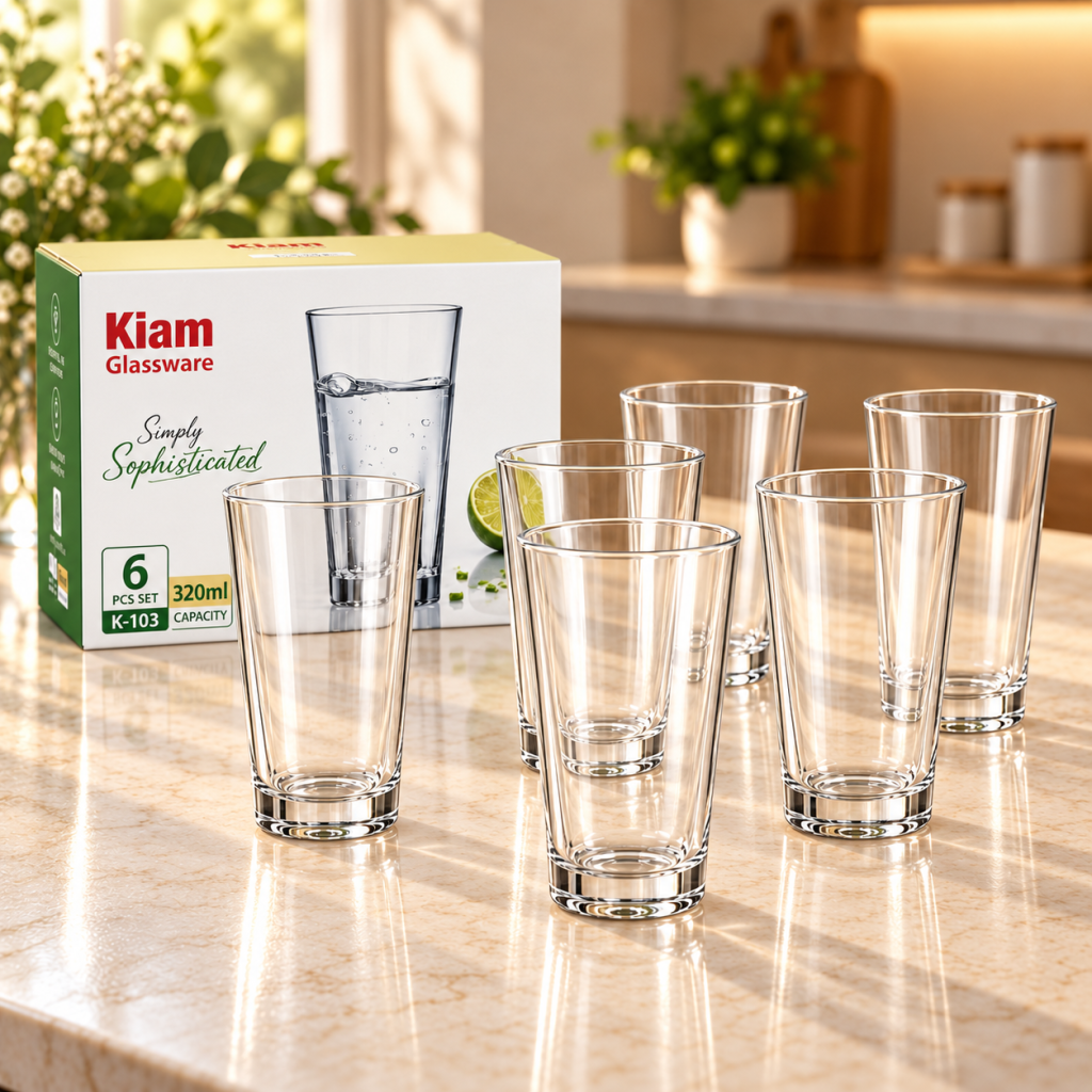 Kiam K-103 Premium Glass Tumbler Set – 320ml, 6 Pieces