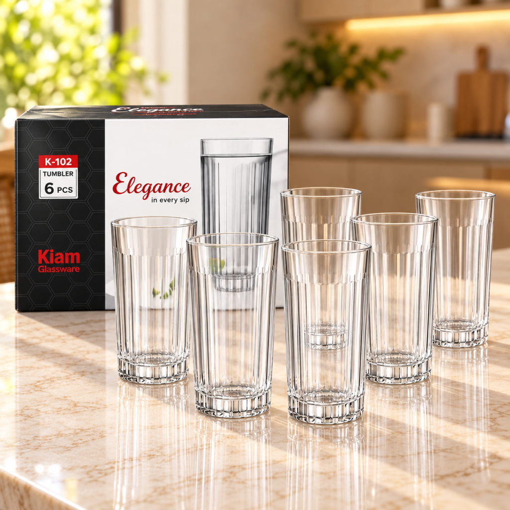 Kiam K-102 Premium Ribbed Glass Tumbler Set – 6 Pieces