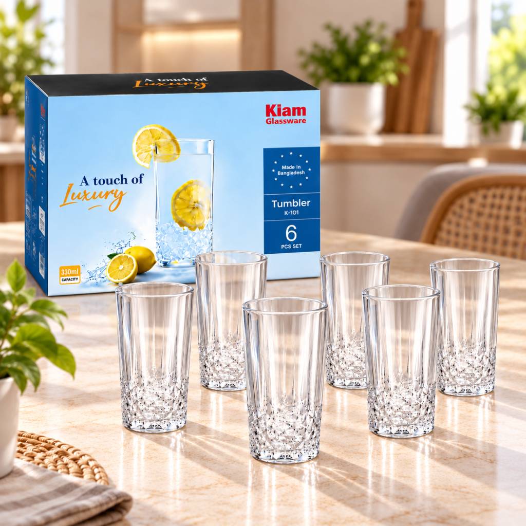 Kiam K-101 Premium Glass Tumbler Set – 330ml, 6 Pieces