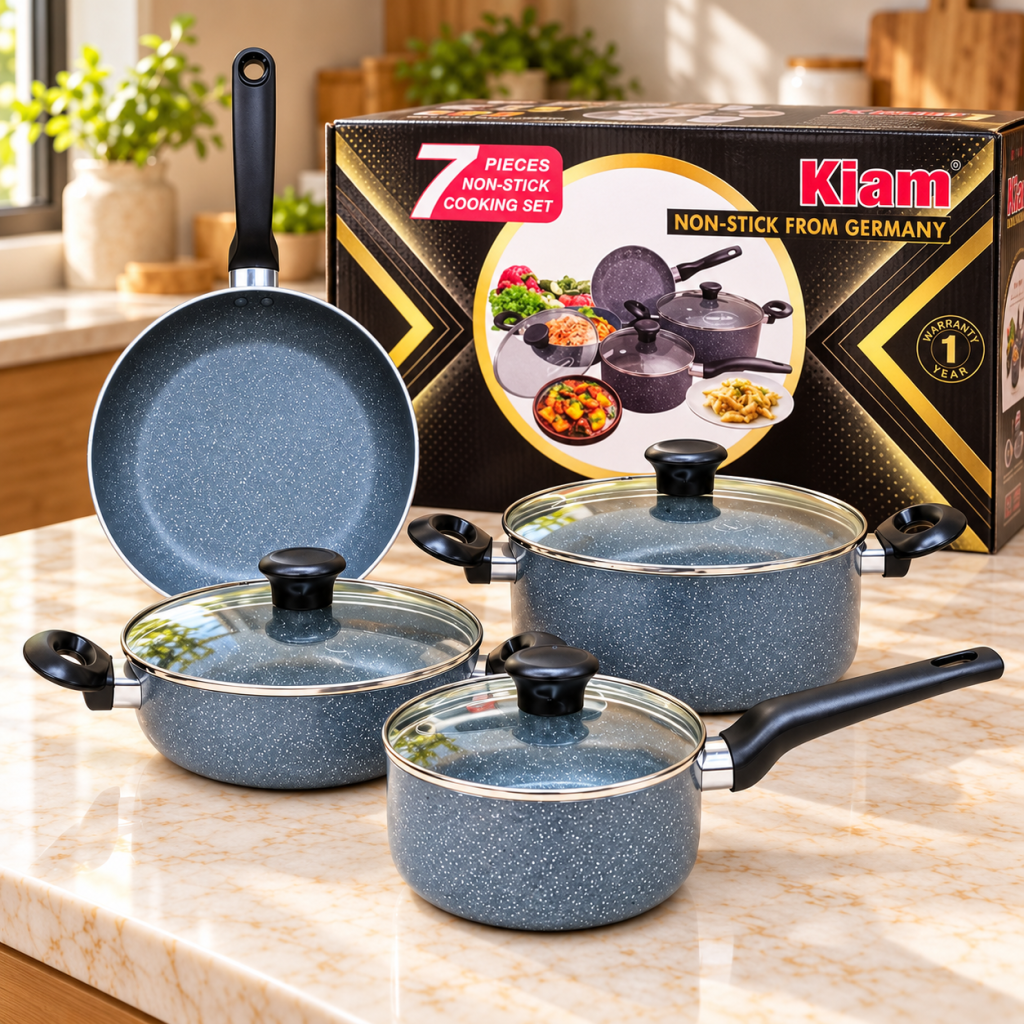 Kiam 7-Piece Non-Stick Cookware Set – Grey