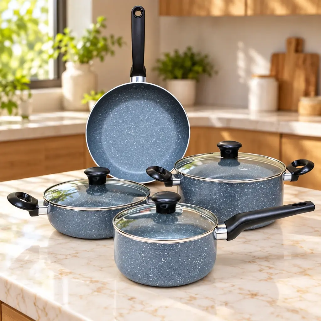 Kiam 7-Piece Non-Stick Cookware Set – Grey
