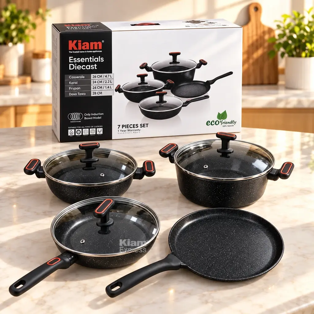 Kiam 7-Piece Die-Cast Cookware Set – Black