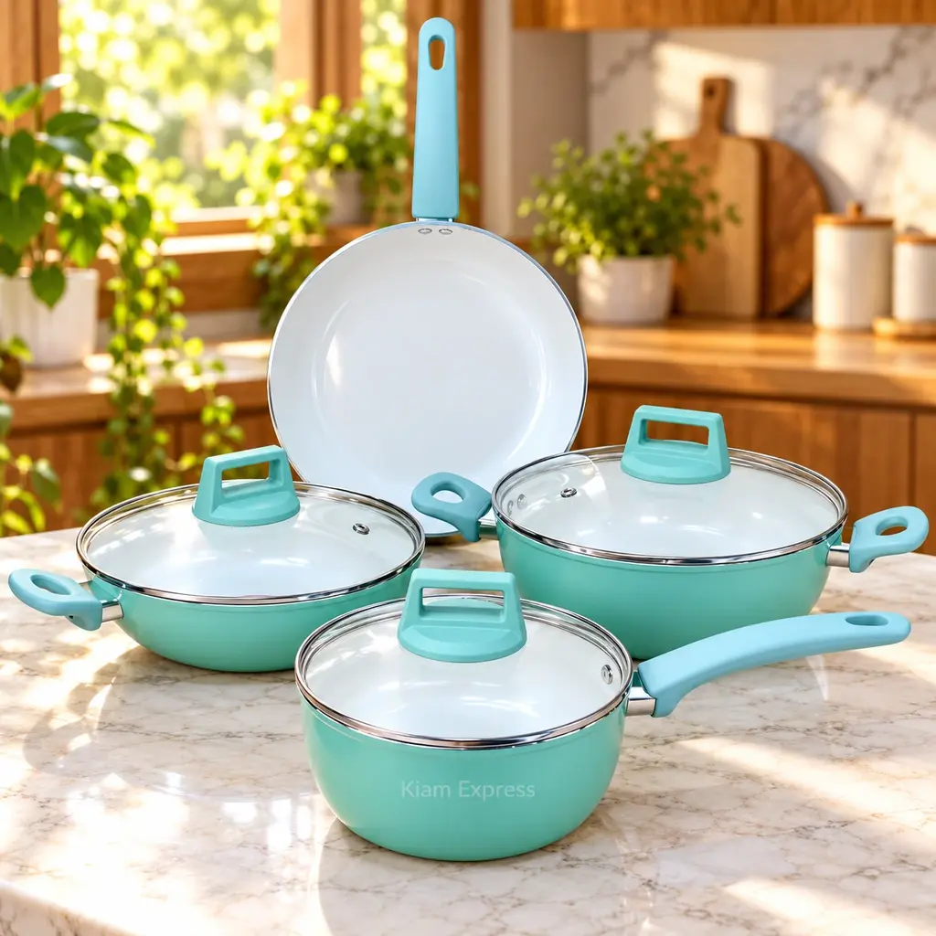 Kiam 7-Piece Ceramic Cookware Set – Mint Green