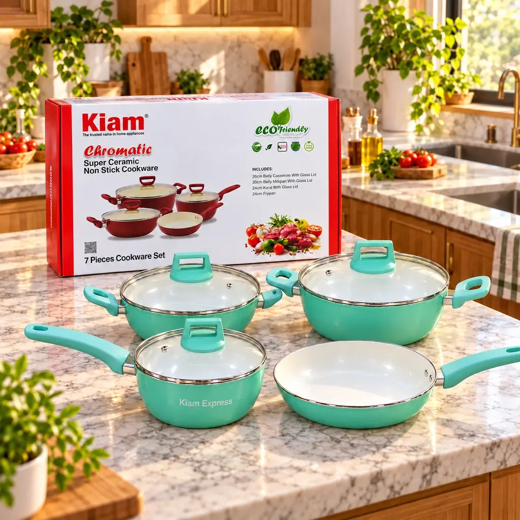 Kiam 7-Piece Ceramic Cookware Set – Mint Green