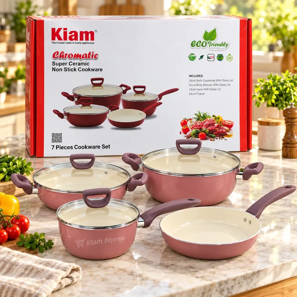 Kiam 7-Piece Ceramic Cookware Set – Dusty Pink