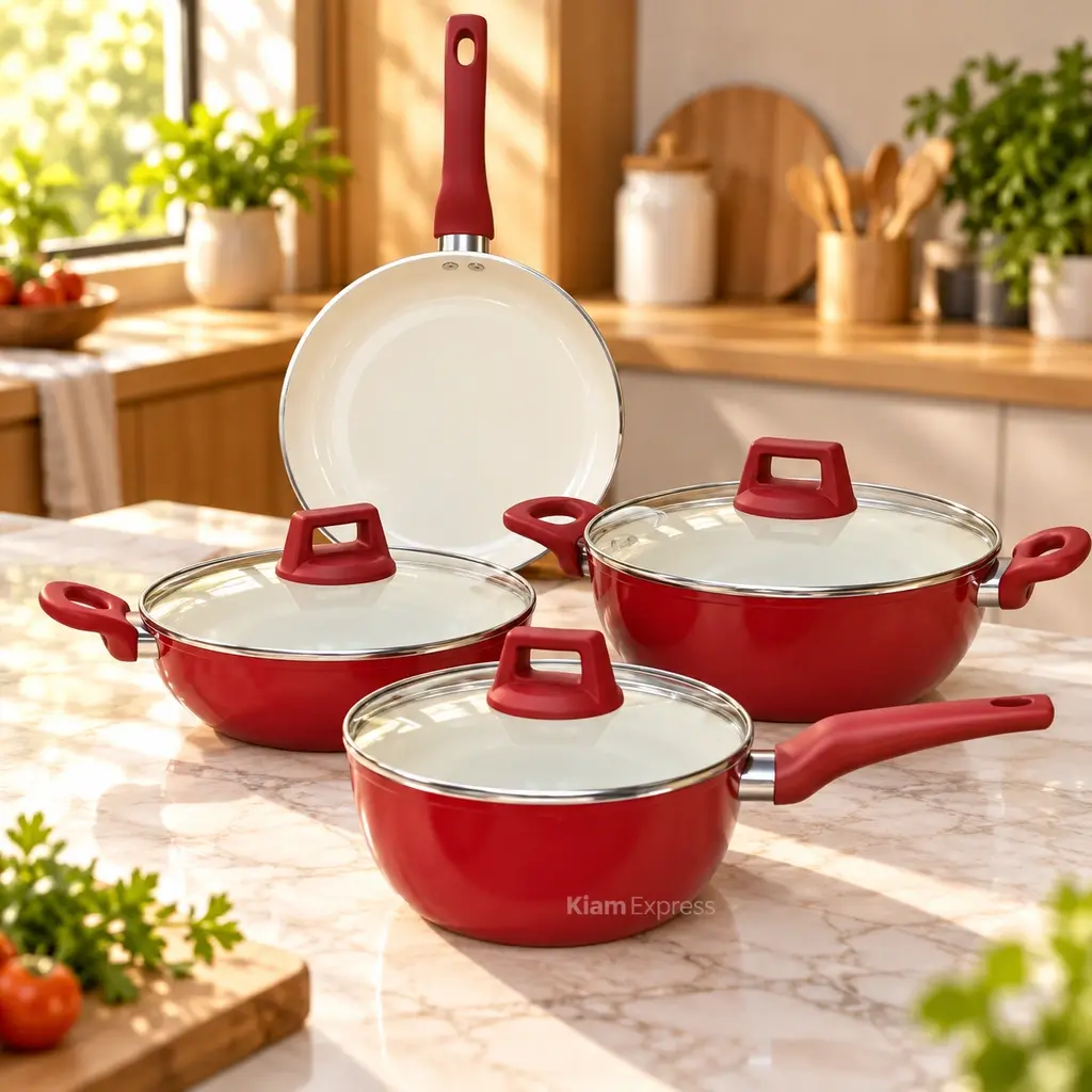 Kiam 7-Piece Ceramic Cookware Set – Red