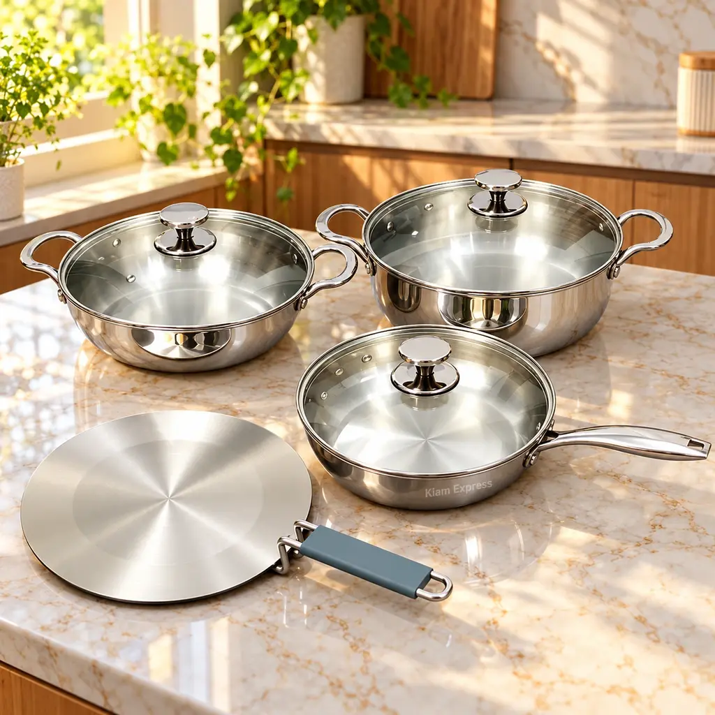 Kiam Natural Tri-Ply 7-Piece Stainless Steel Cookware Set