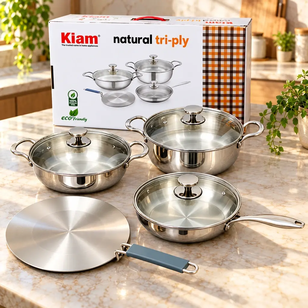 Kiam Natural Tri-Ply 7-Piece Stainless Steel Cookware Set