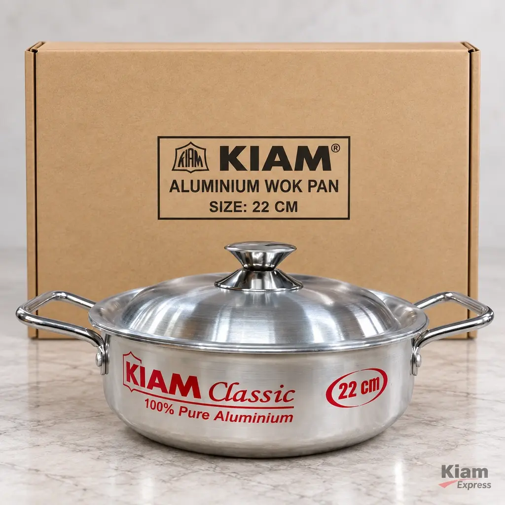 Kiam Classic Aluminium Wok Pan with Lid – 22cm