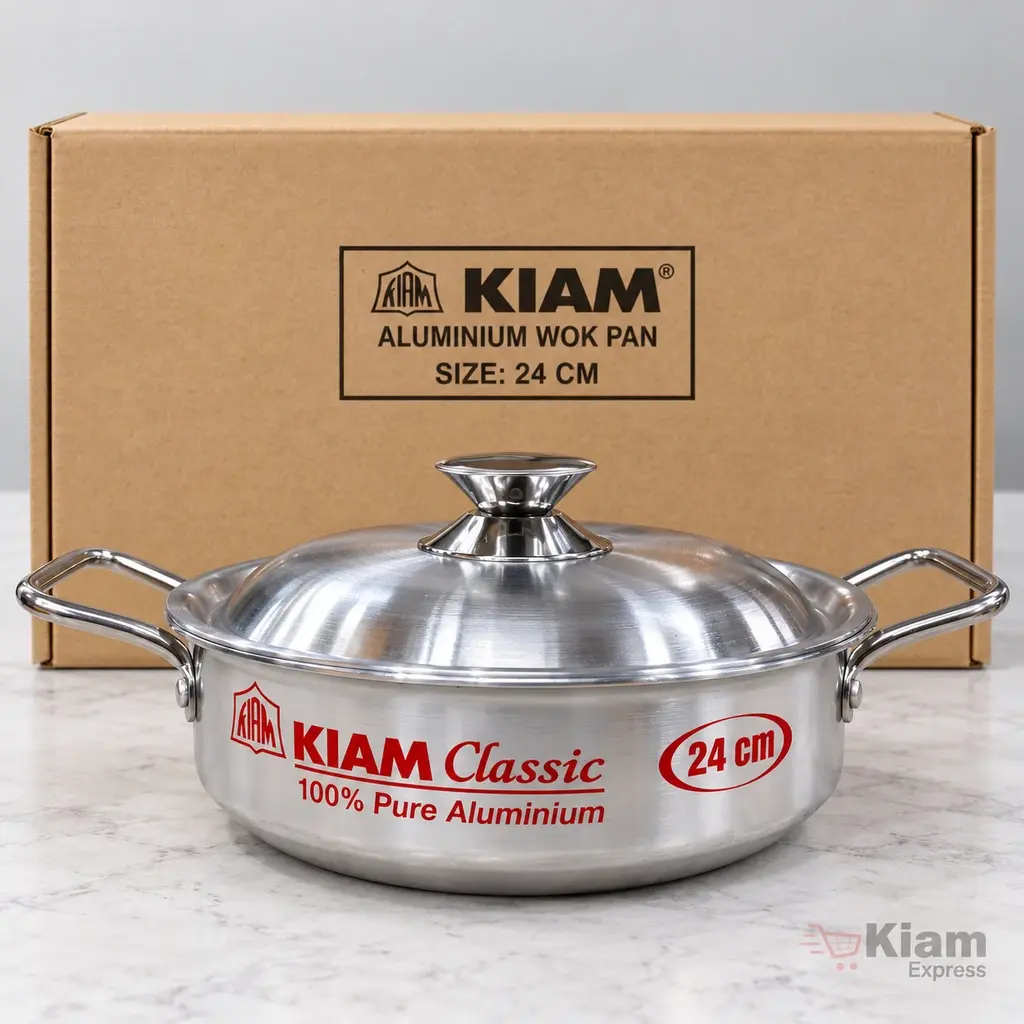 Kiam Classic Aluminium Wok Pan with Lid – 24cm