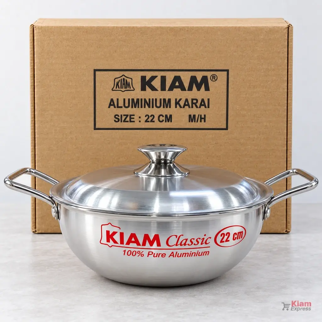 Kiam Aluminium Karai with Metal Handles & Lid – 22cm