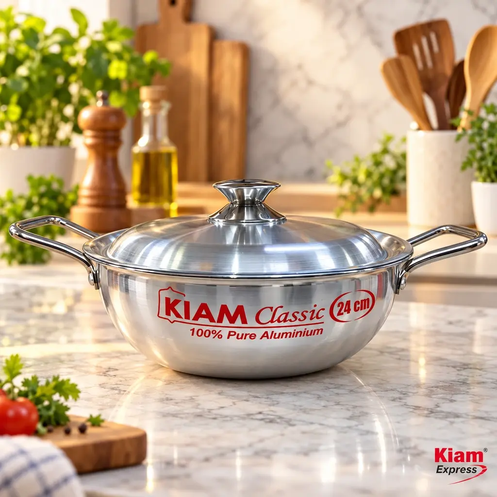 Kiam Aluminium Karai with Metal Handles & Lid – 24cm