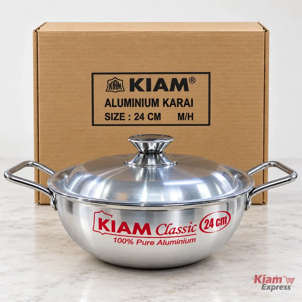 Kiam Aluminium Karai with Metal Handles & Lid – 24cm